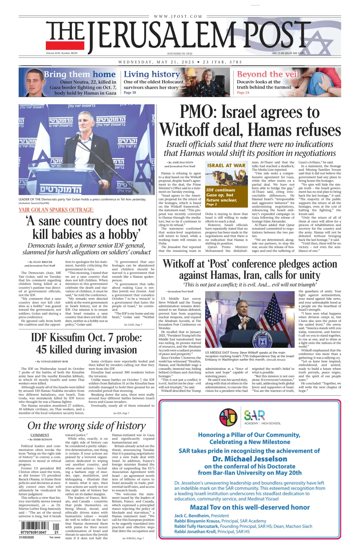 Prima-pagina-the jerusalem post-edizione-di-oggi-21-05-2025